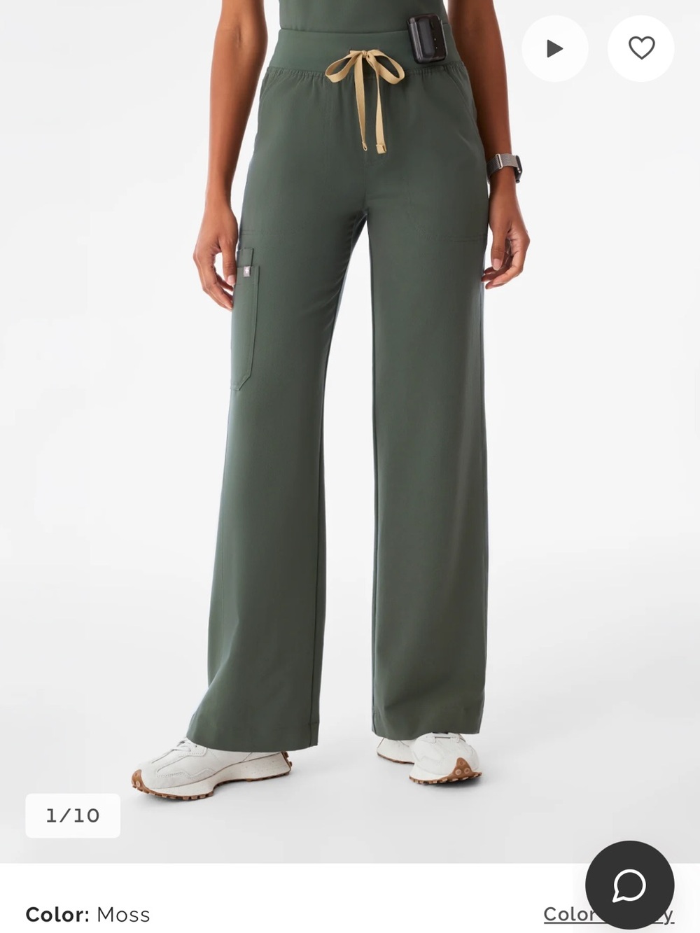 FIGS Moss Wide-Leg Drawstring Utility Pants with Tan Tie